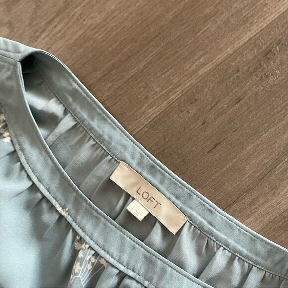 New LOFT Blue Green Floral Poof Long Sleeve Blouse - Picture 4 of 6